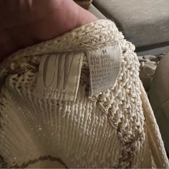 VINTAGE CLIFFORD & WILLIS chunky knit gold embroidered cardigan M - Picture 2 of 5